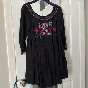 Free People Black Embroidered Floral Dress, size L and NWT